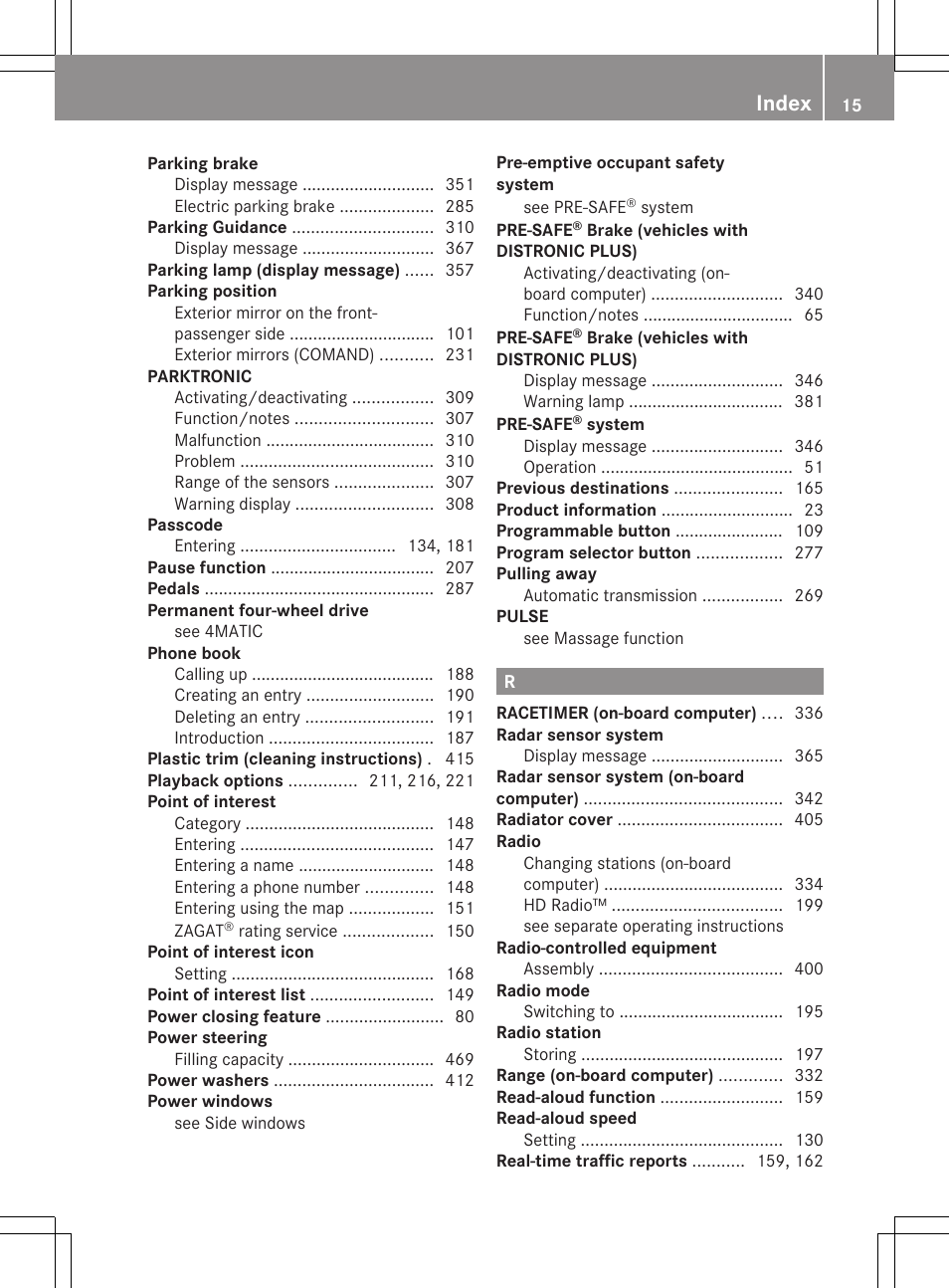 Index | Mercedes-Benz CL-Class 2011 User Manual | Page 17 / 480