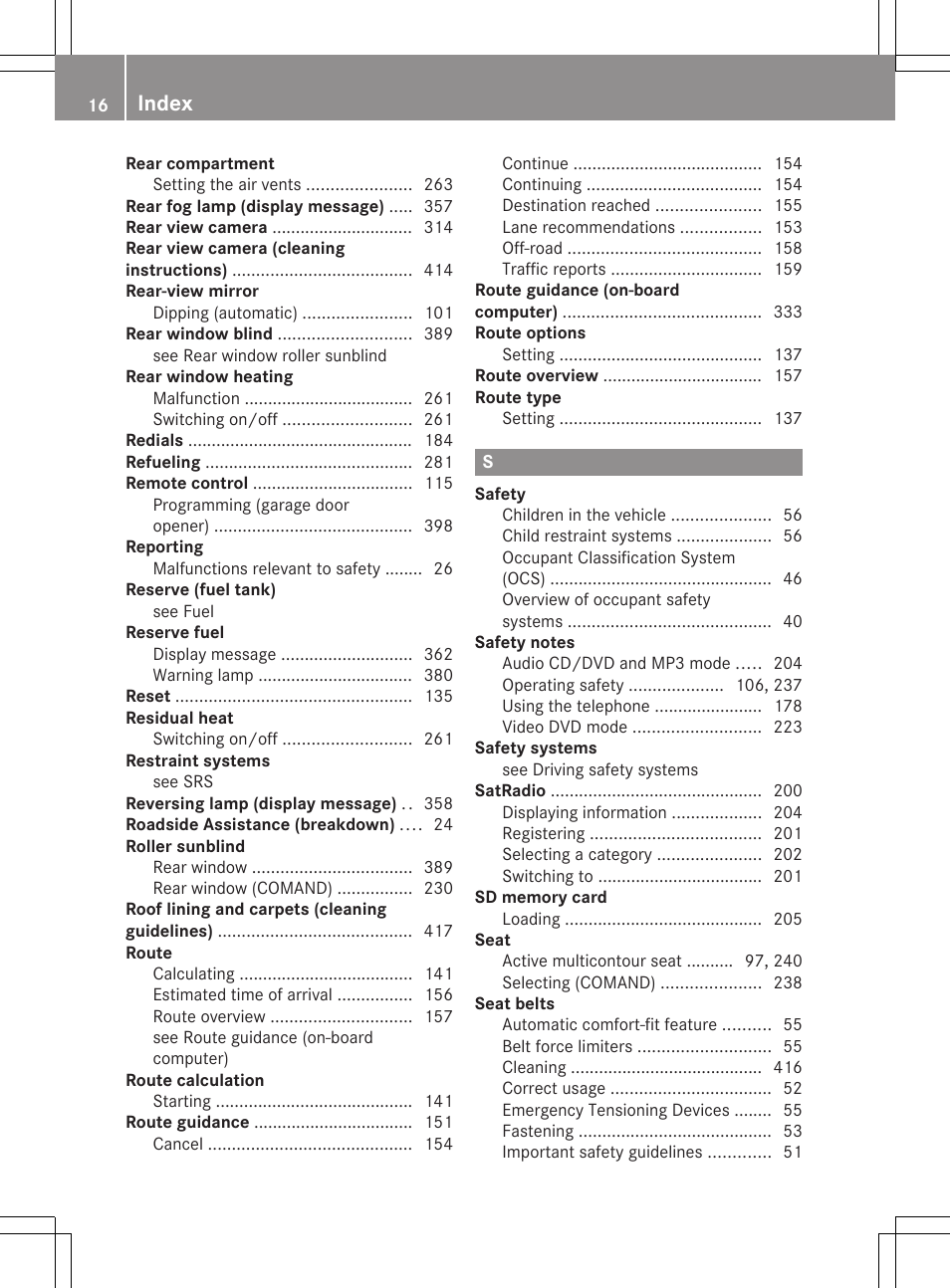 Index | Mercedes-Benz CL-Class 2011 User Manual | Page 18 / 480