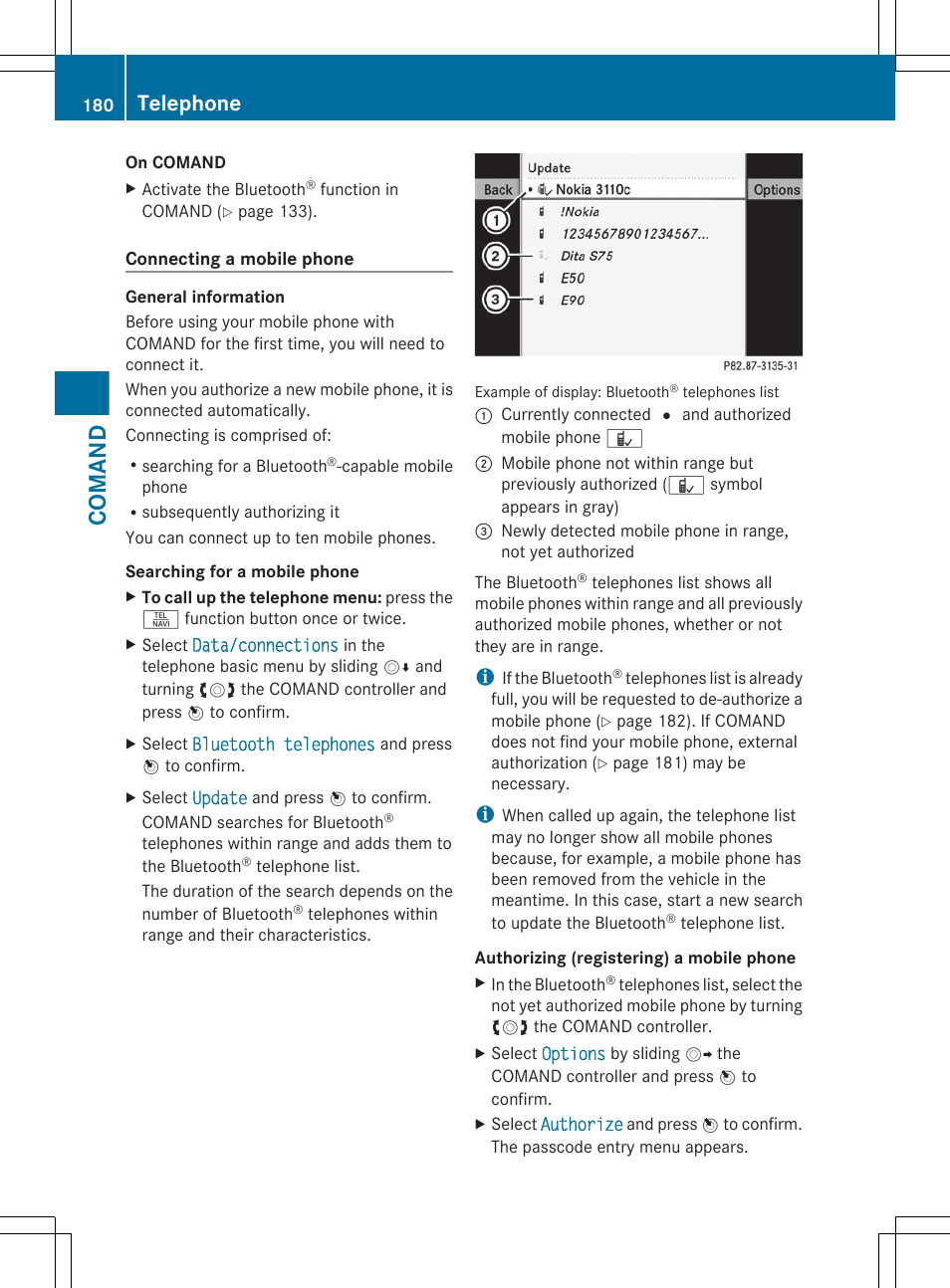 Comand, Telephone | Mercedes-Benz CL-Class 2011 User Manual | Page 182 / 480