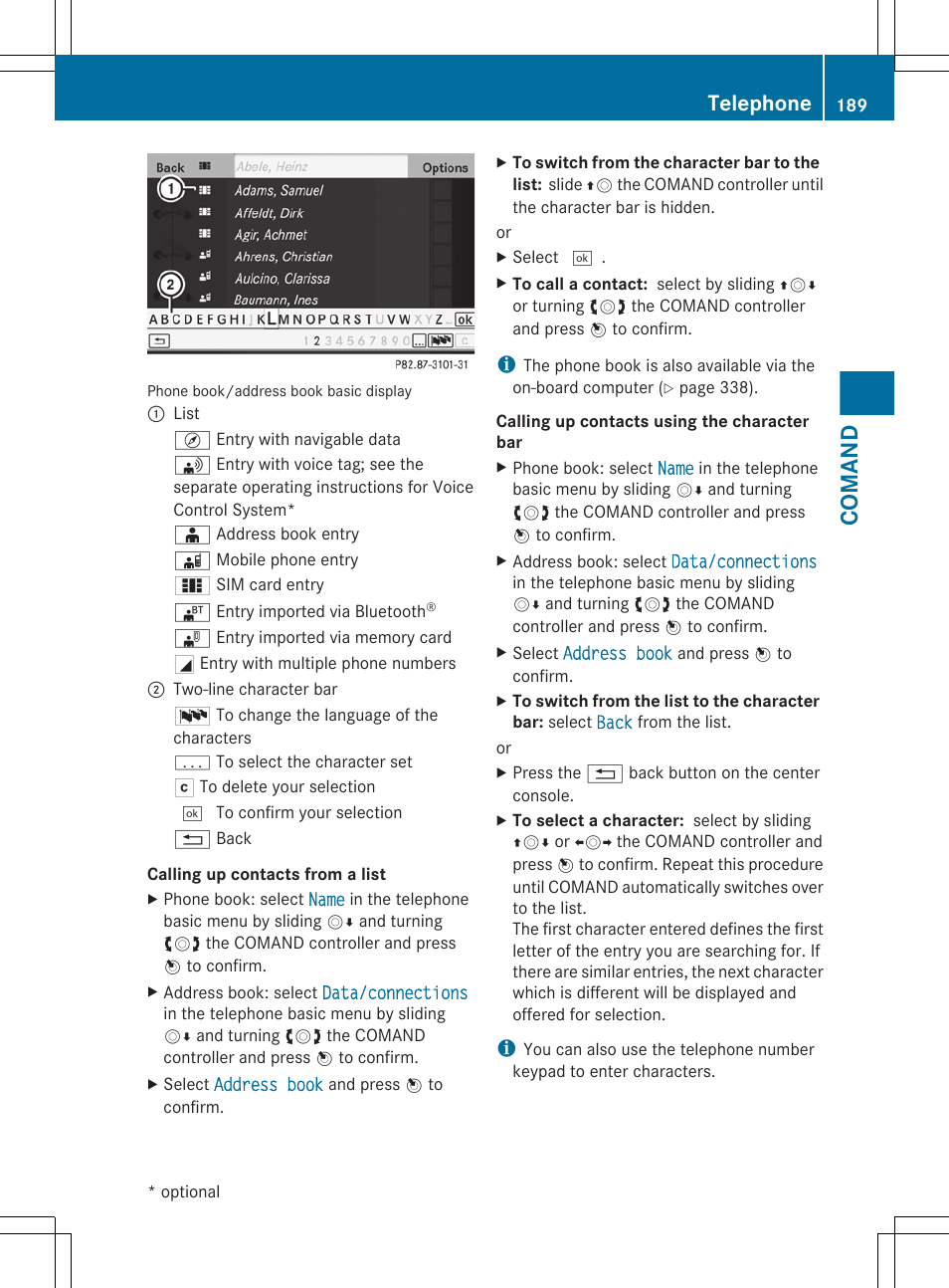 Comand, Telephone | Mercedes-Benz CL-Class 2011 User Manual | Page 191 / 480