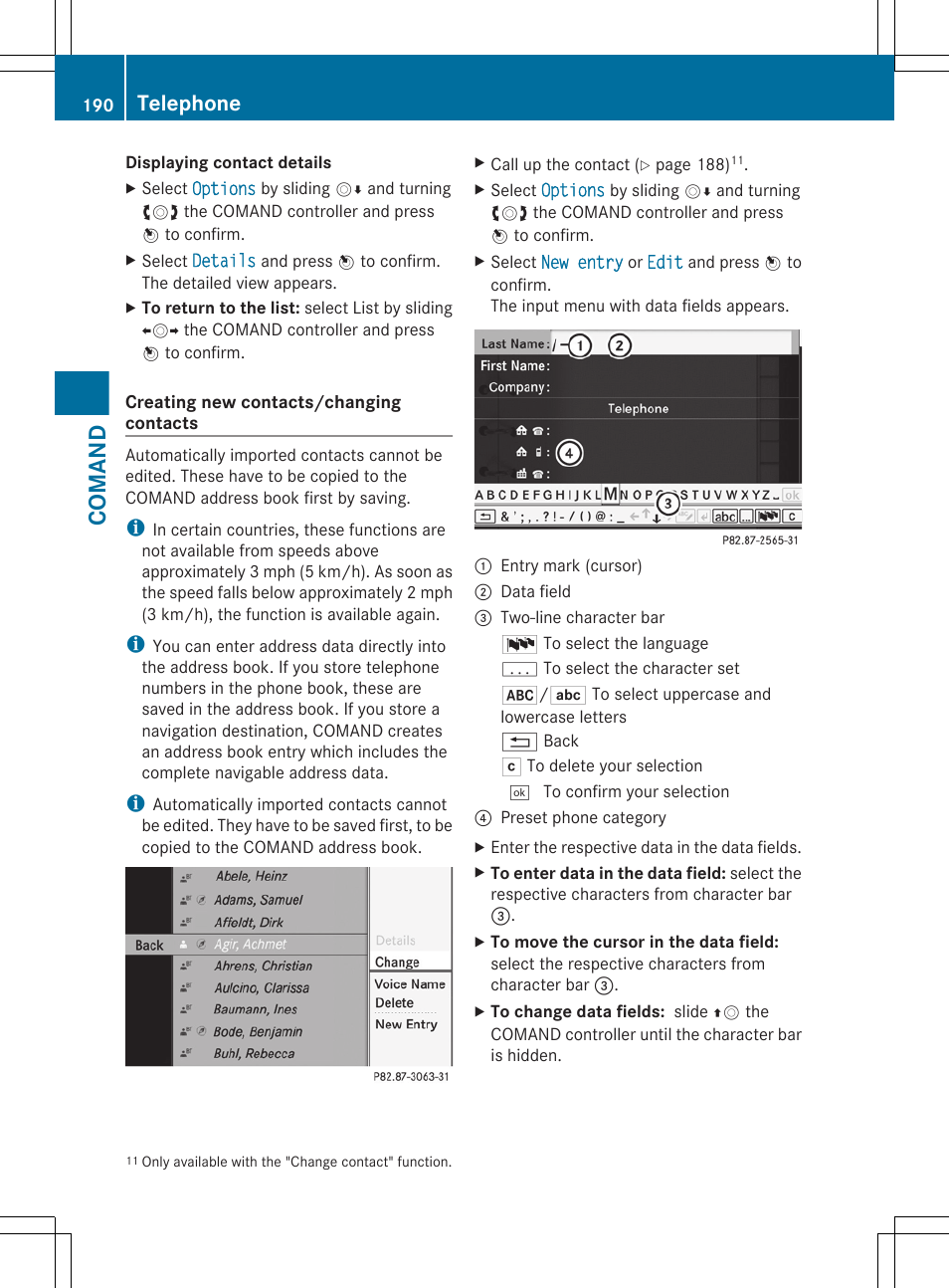 And the address book, Comand, Telephone | Mercedes-Benz CL-Class 2011 User Manual | Page 192 / 480