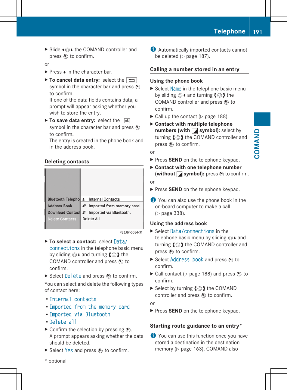 Comand, Telephone | Mercedes-Benz CL-Class 2011 User Manual | Page 193 / 480