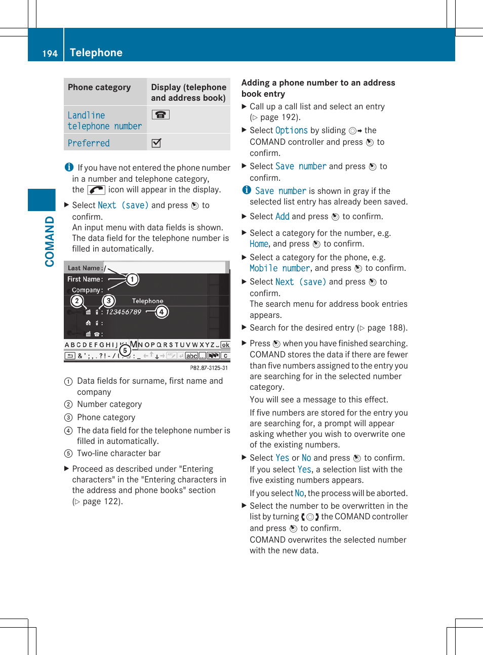 Comand, Telephone | Mercedes-Benz CL-Class 2011 User Manual | Page 196 / 480