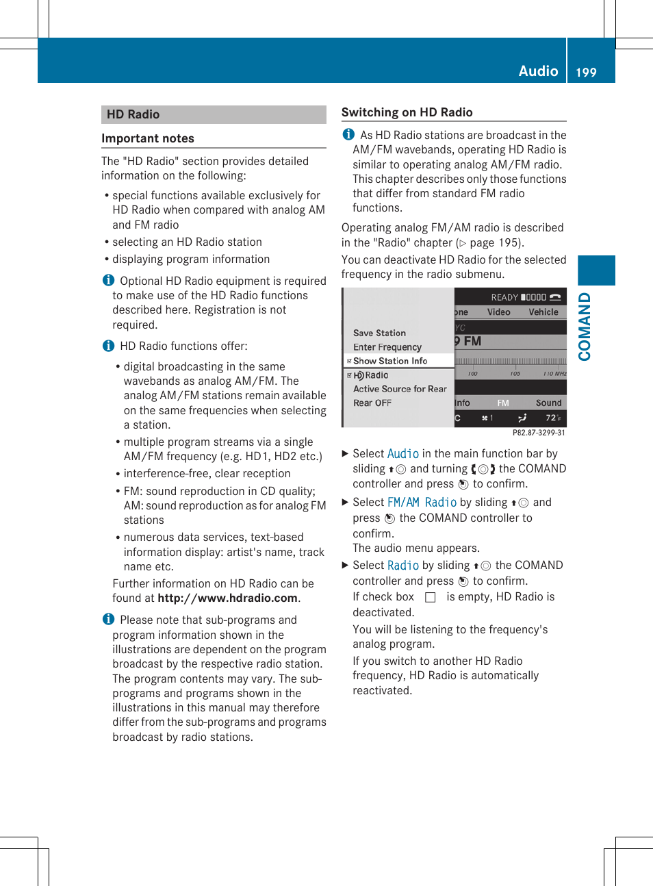 Hd radio, Comand, Audio | Mercedes-Benz CL-Class 2011 User Manual | Page 201 / 480