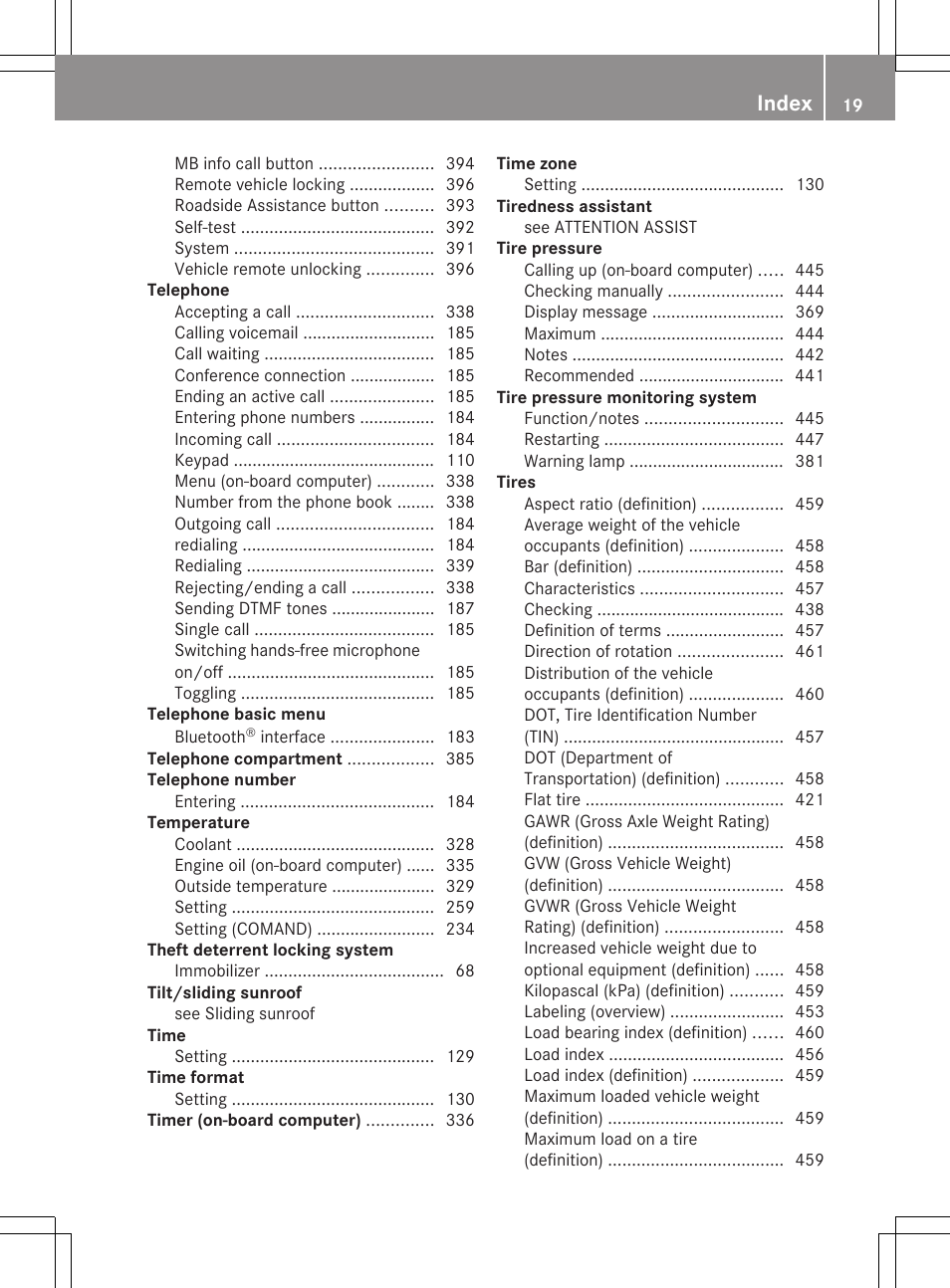 Index | Mercedes-Benz CL-Class 2011 User Manual | Page 21 / 480