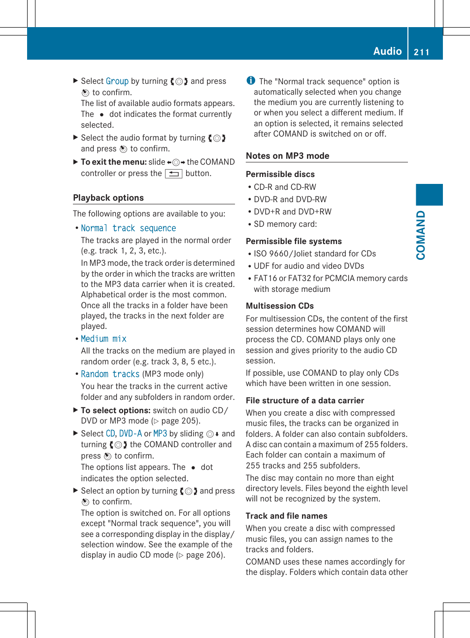 Comand, Audio | Mercedes-Benz CL-Class 2011 User Manual | Page 213 / 480