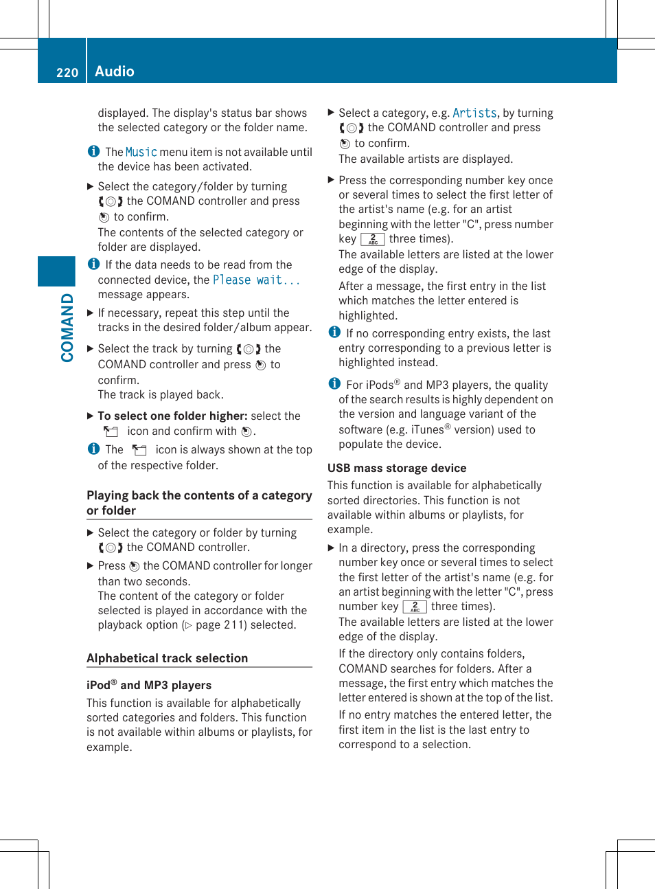 Comand, Audio | Mercedes-Benz CL-Class 2011 User Manual | Page 222 / 480