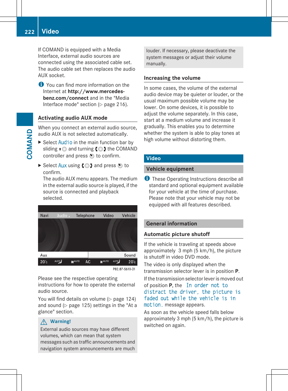 Video, Vehicle equipment, General information | Comand | Mercedes-Benz CL-Class 2011 User Manual | Page 224 / 480