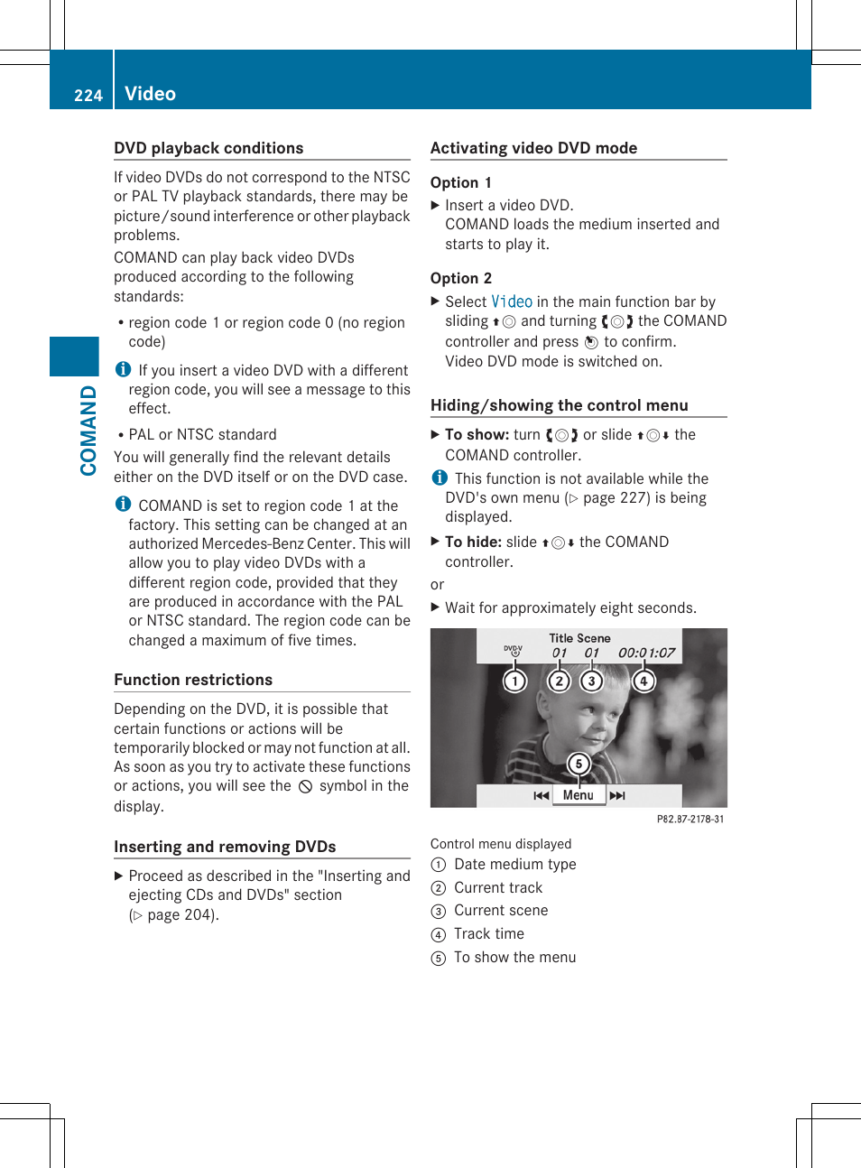 Comand, Video | Mercedes-Benz CL-Class 2011 User Manual | Page 226 / 480