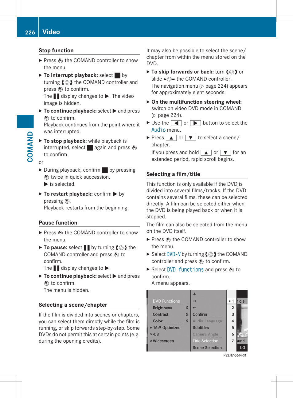 Selecting a scene or chapter (video dvd mode), Comand, Video | Mercedes-Benz CL-Class 2011 User Manual | Page 228 / 480