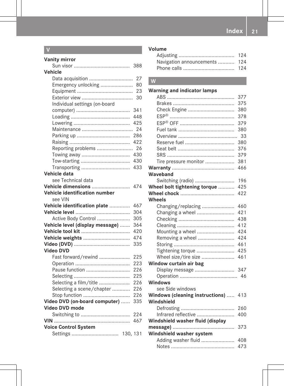 Index | Mercedes-Benz CL-Class 2011 User Manual | Page 23 / 480