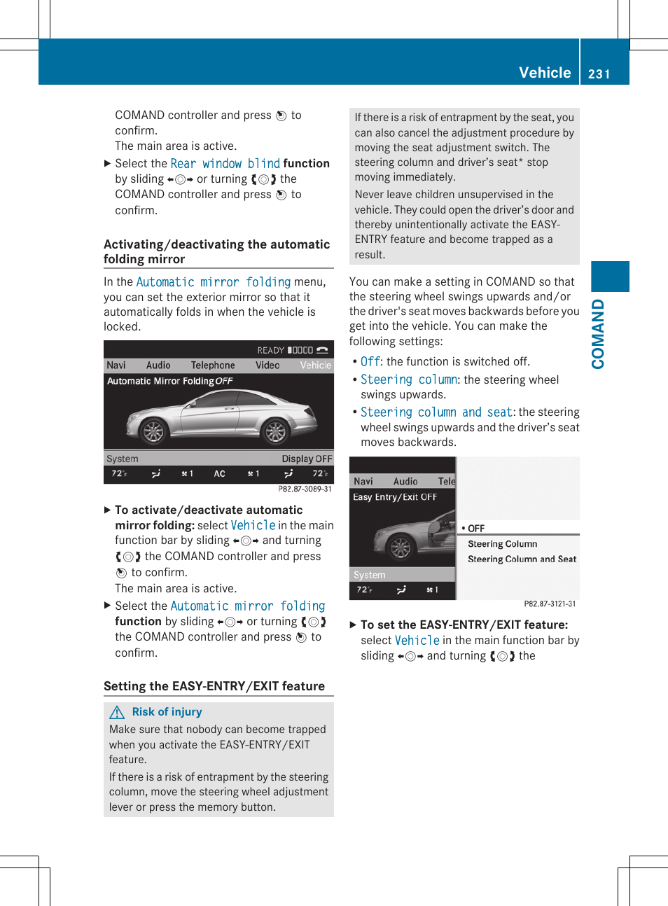 Is activated in comand, Comand, Vehicle | Mercedes-Benz CL-Class 2011 User Manual | Page 233 / 480