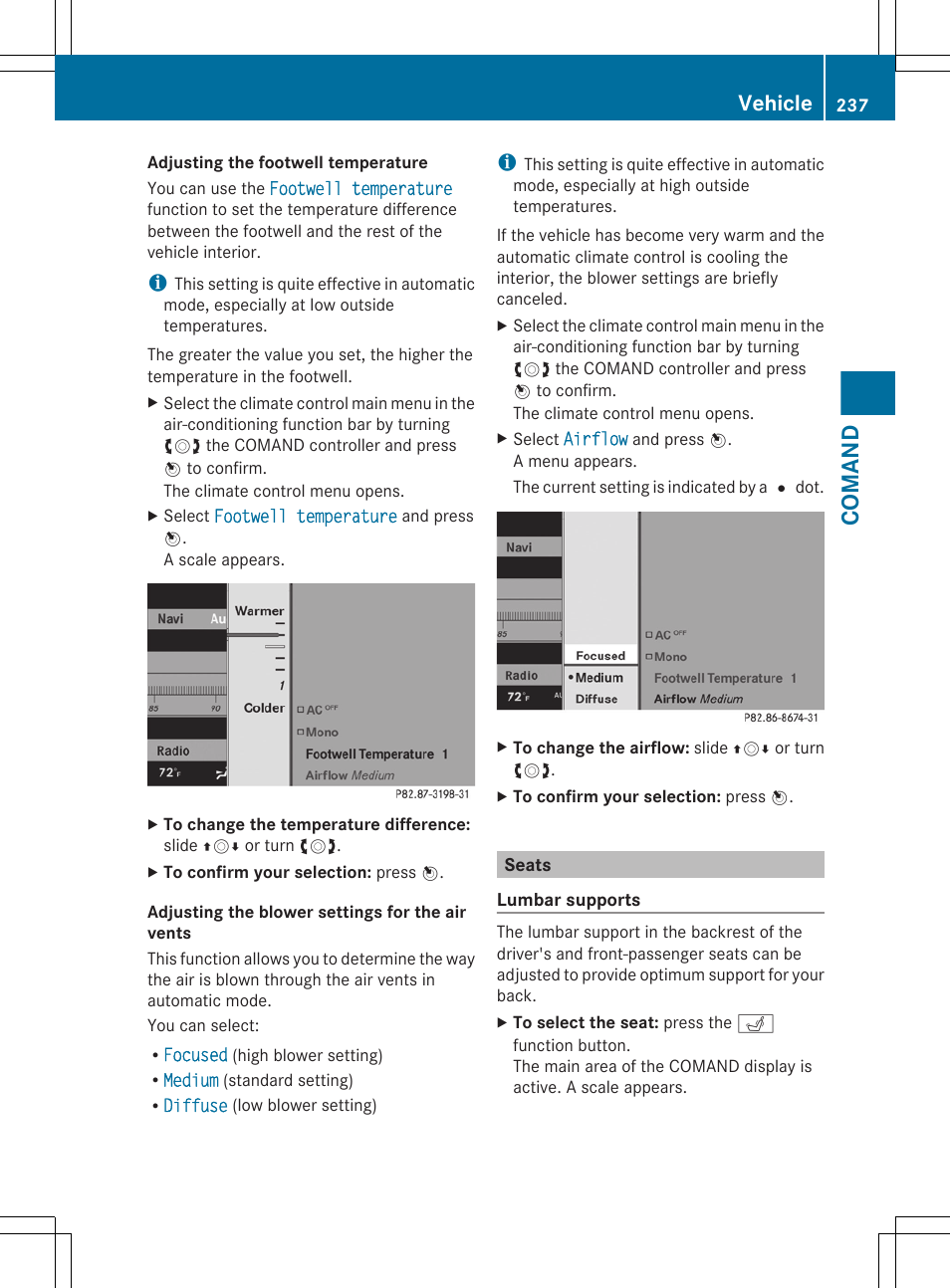 Seats, Comand, Vehicle | Mercedes-Benz CL-Class 2011 User Manual | Page 239 / 480