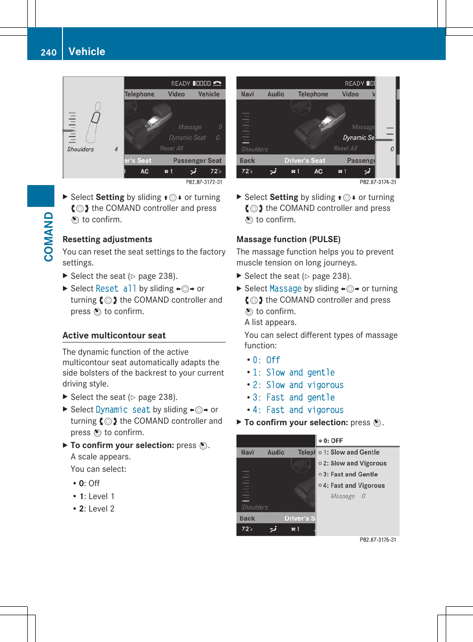 Using comand, Comand, Vehicle | Mercedes-Benz CL-Class 2011 User Manual | Page 242 / 480