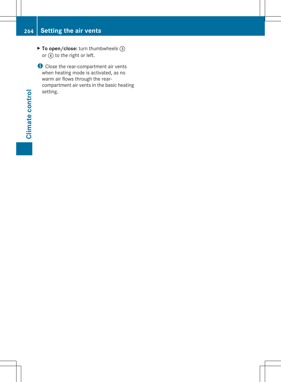 Climate control, Setting the air vents | Mercedes-Benz CL-Class 2011 User Manual | Page 266 / 480