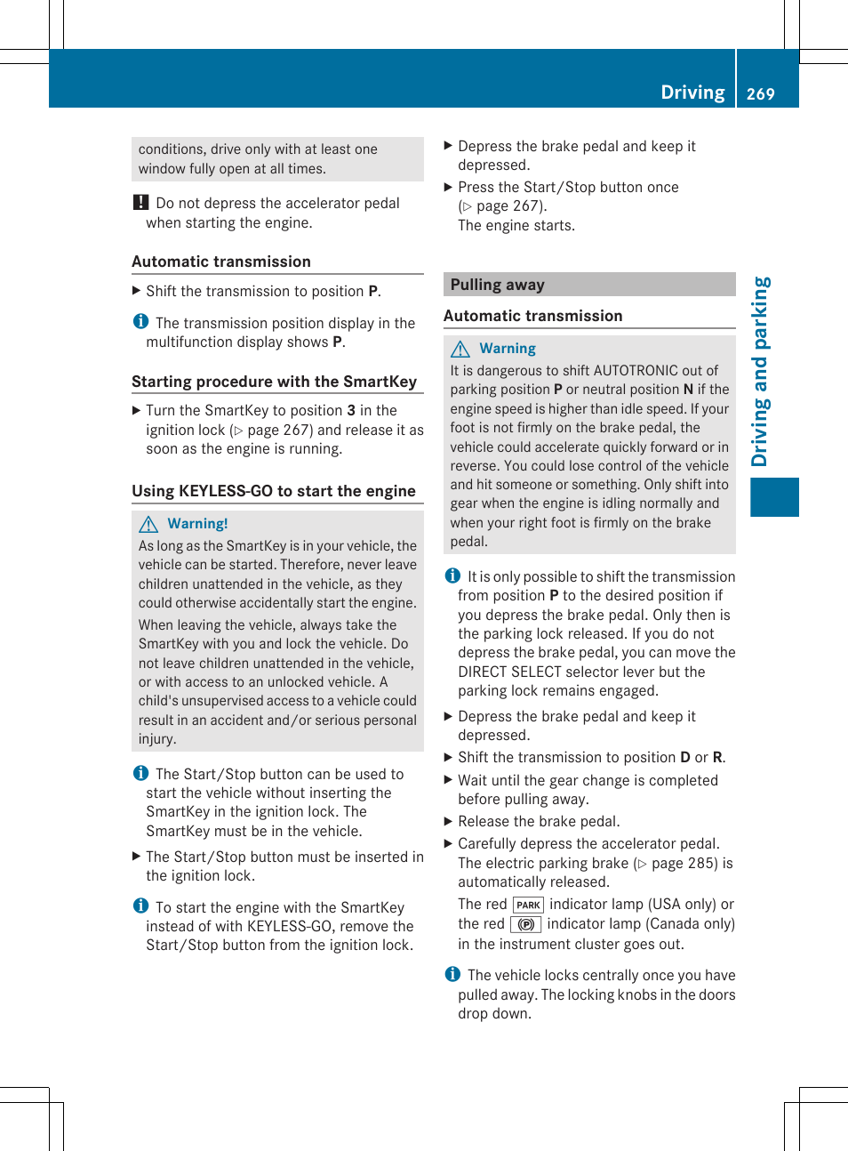 Pulling away, Driving and parking, Driving | Mercedes-Benz CL-Class 2011 User Manual | Page 271 / 480