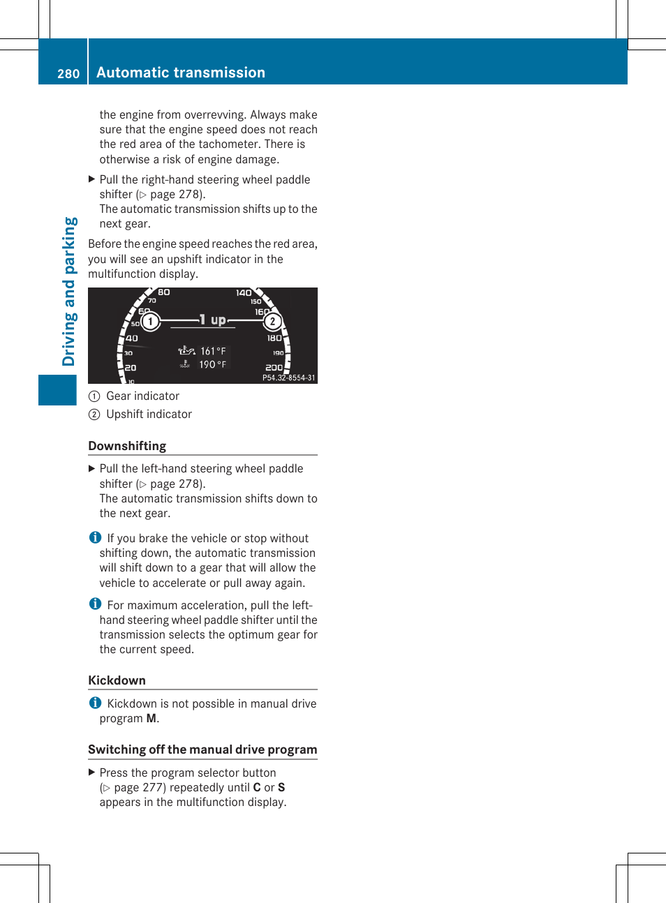 Driving and parking, Automatic transmission | Mercedes-Benz CL-Class 2011 User Manual | Page 282 / 480