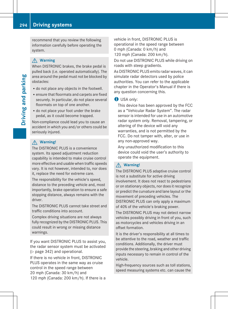 Driving and parking, Driving systems | Mercedes-Benz CL-Class 2011 User Manual | Page 296 / 480