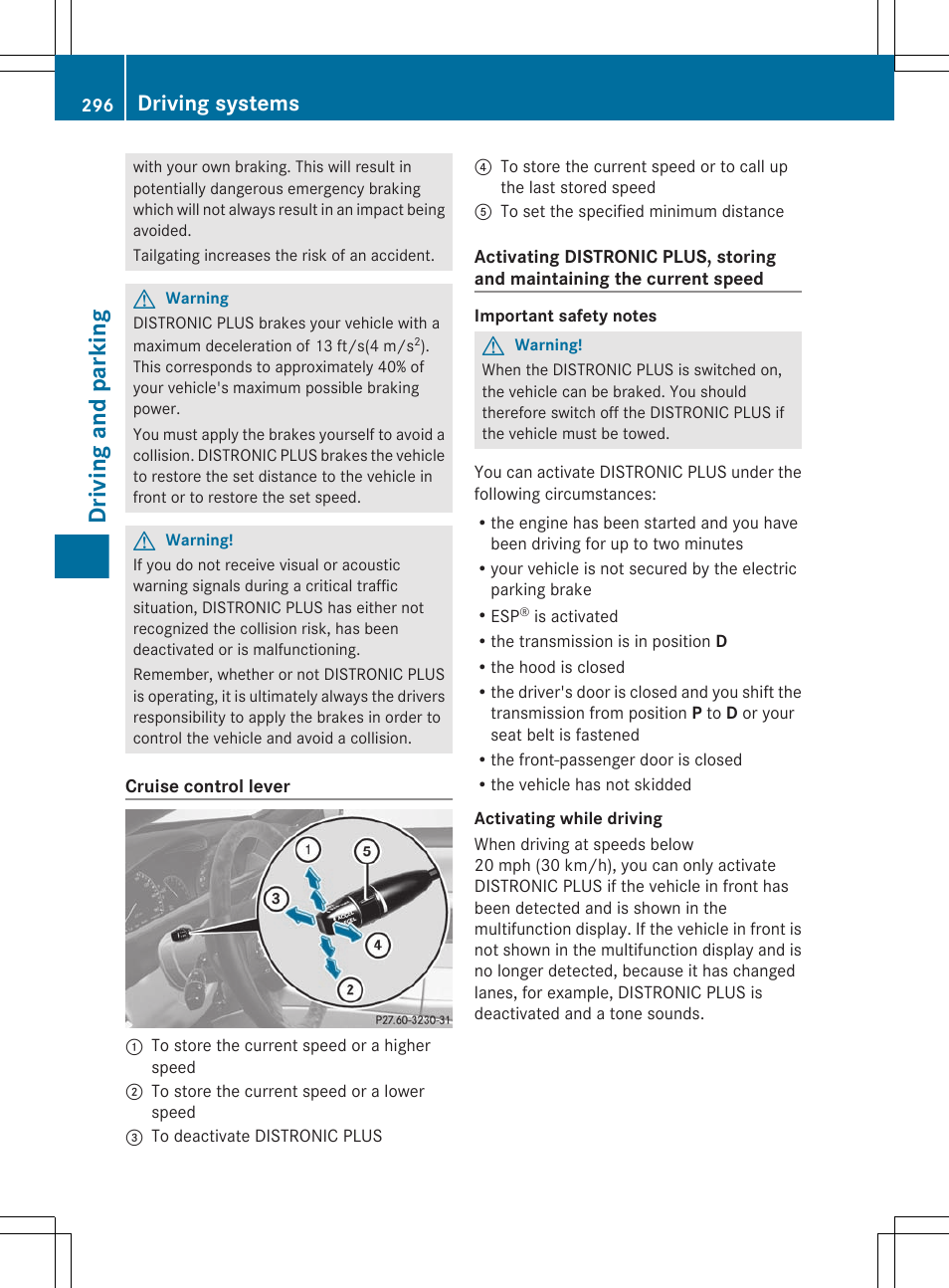 Driving and parking, Driving systems | Mercedes-Benz CL-Class 2011 User Manual | Page 298 / 480