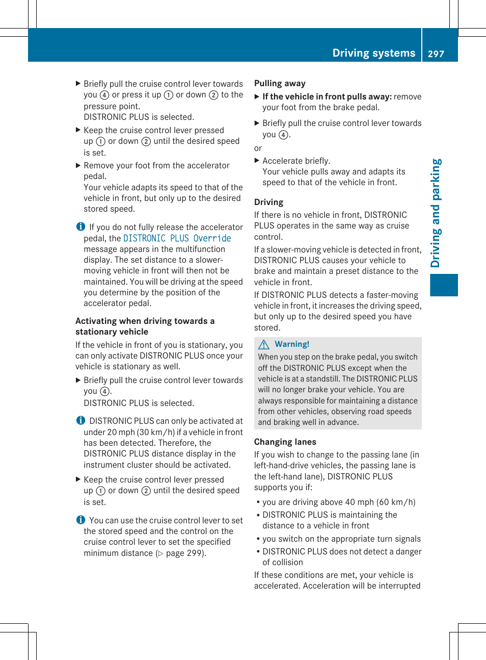 Driving and parking, Driving systems | Mercedes-Benz CL-Class 2011 User Manual | Page 299 / 480