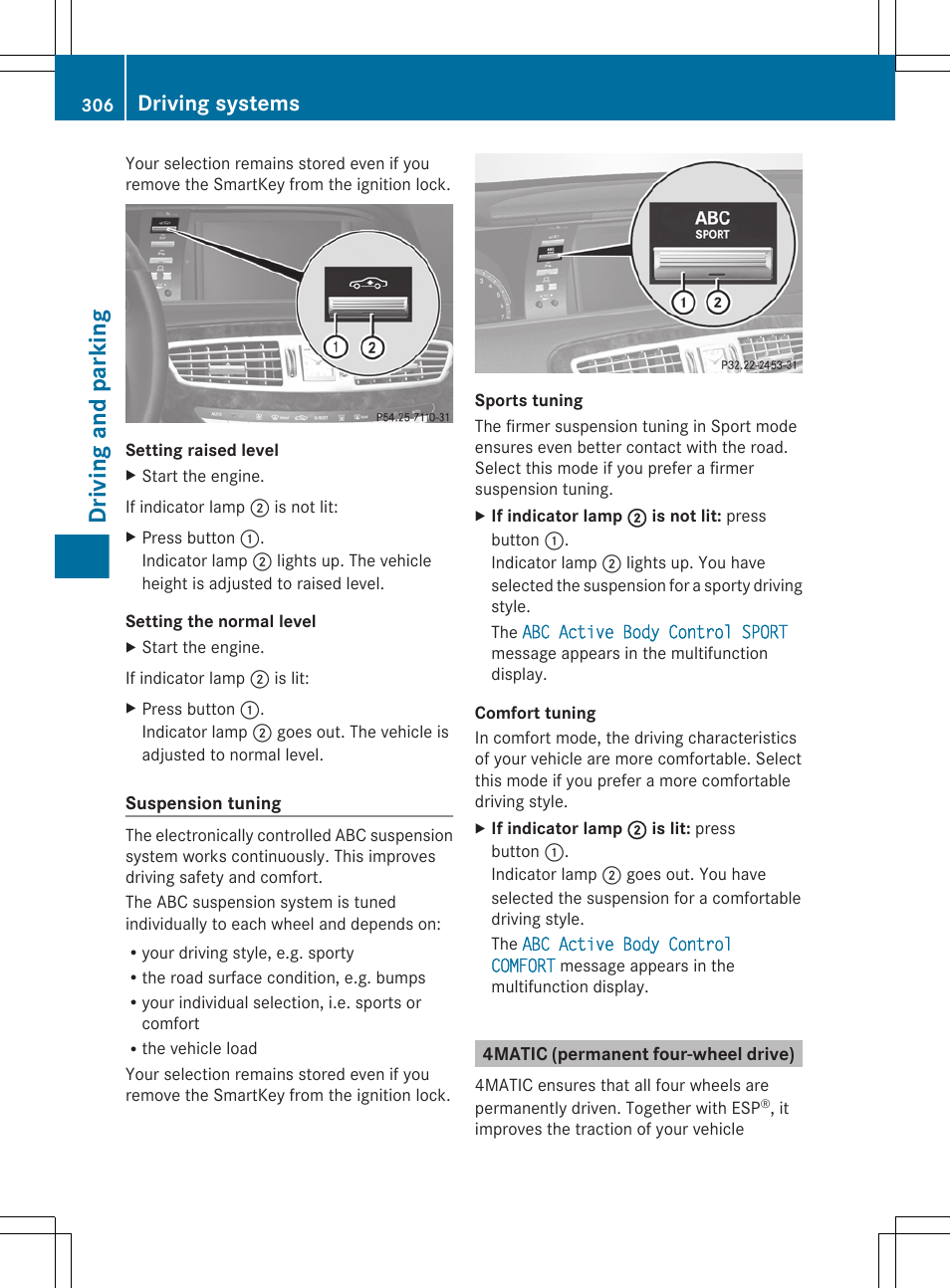 4matic (permanent four-wheel drive), Driving and parking, Driving systems | Mercedes-Benz CL-Class 2011 User Manual | Page 308 / 480