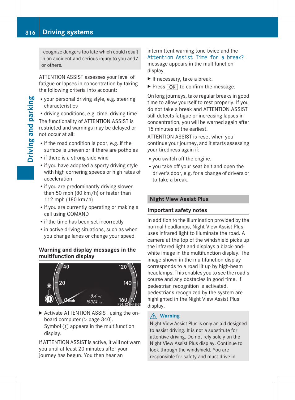 Night view assist plus, Driving and parking, Driving systems | Mercedes-Benz CL-Class 2011 User Manual | Page 318 / 480