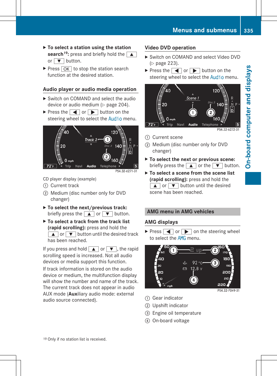 Amg menu in amg vehicles, Menu in amg vehicles, On-board computer and displays | Menus and submenus | Mercedes-Benz CL-Class 2011 User Manual | Page 337 / 480