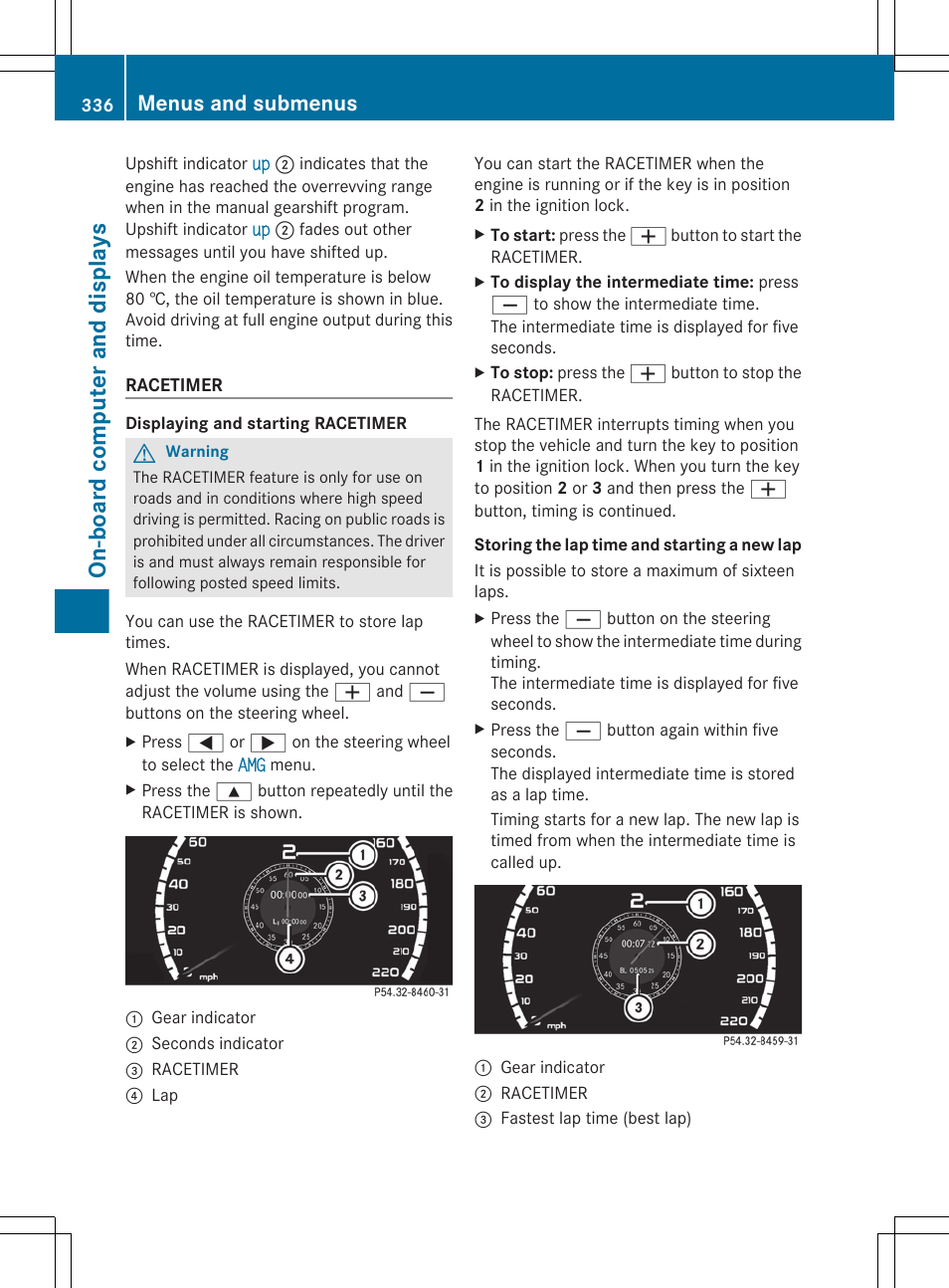 On-board computer and displays, Menus and submenus | Mercedes-Benz CL-Class 2011 User Manual | Page 338 / 480