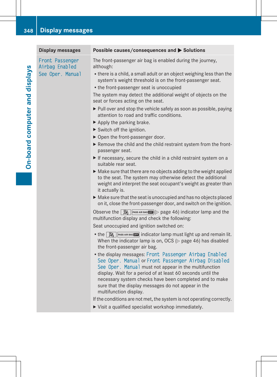 Display, On-board computer and displays, Display messages | Mercedes-Benz CL-Class 2011 User Manual | Page 350 / 480