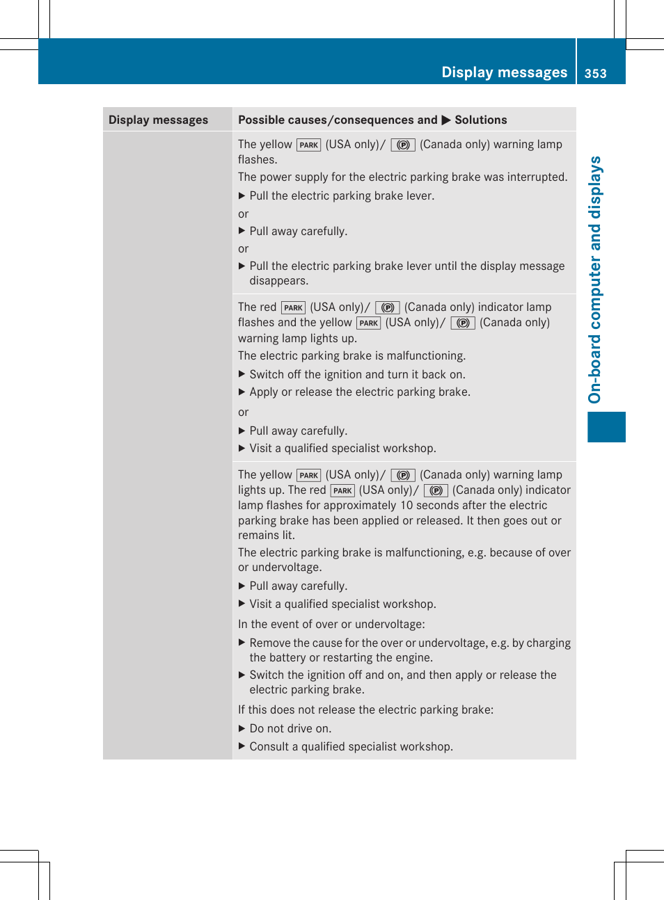 On-board computer and displays, Display messages | Mercedes-Benz CL-Class 2011 User Manual | Page 355 / 480