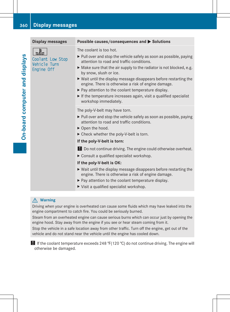 On-board computer and displays, Display messages | Mercedes-Benz CL-Class 2011 User Manual | Page 362 / 480