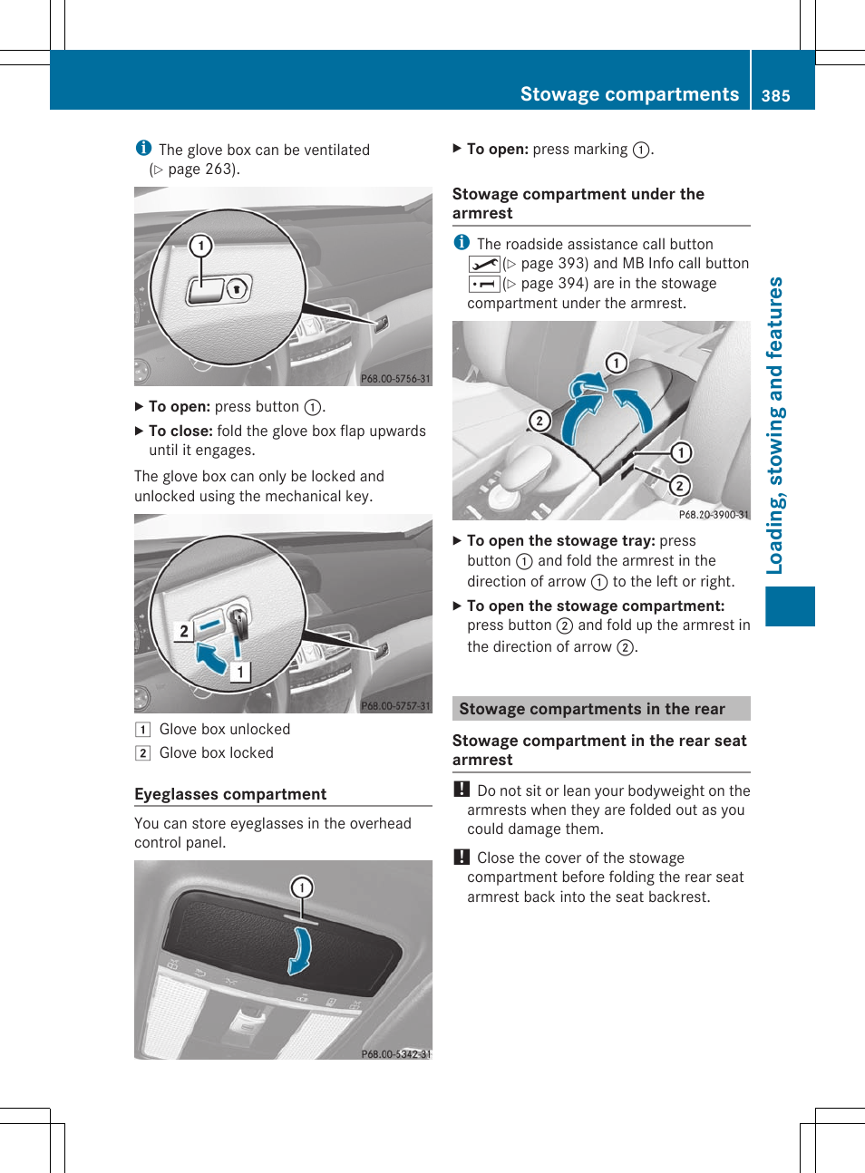 Stowage compartments in the rear, Loading, stowing and features, Stowage compartments | Mercedes-Benz CL-Class 2011 User Manual | Page 387 / 480