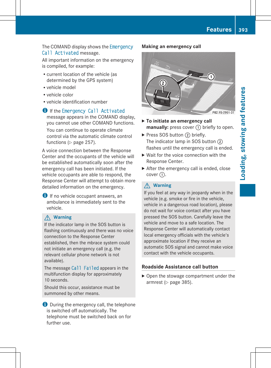 Loading, stowing and features, Features | Mercedes-Benz CL-Class 2011 User Manual | Page 395 / 480