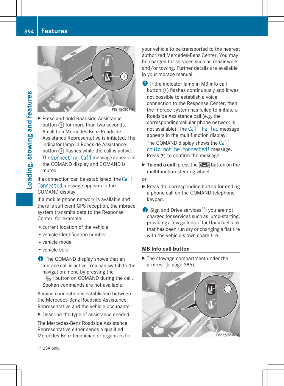Loading, stowing and features, Features | Mercedes-Benz CL-Class 2011 User Manual | Page 396 / 480
