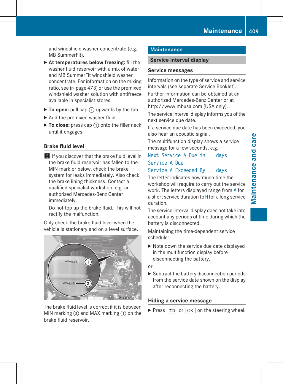 Maintenance, Service interval display, Maintenance and care | Mercedes-Benz CL-Class 2011 User Manual | Page 411 / 480