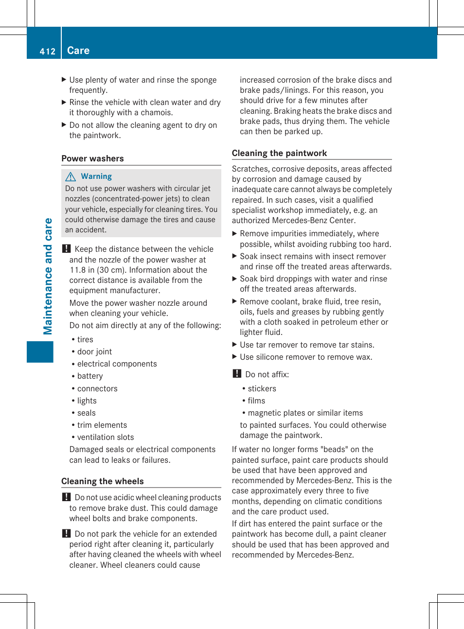 Maintenance and care, Care | Mercedes-Benz CL-Class 2011 User Manual | Page 414 / 480