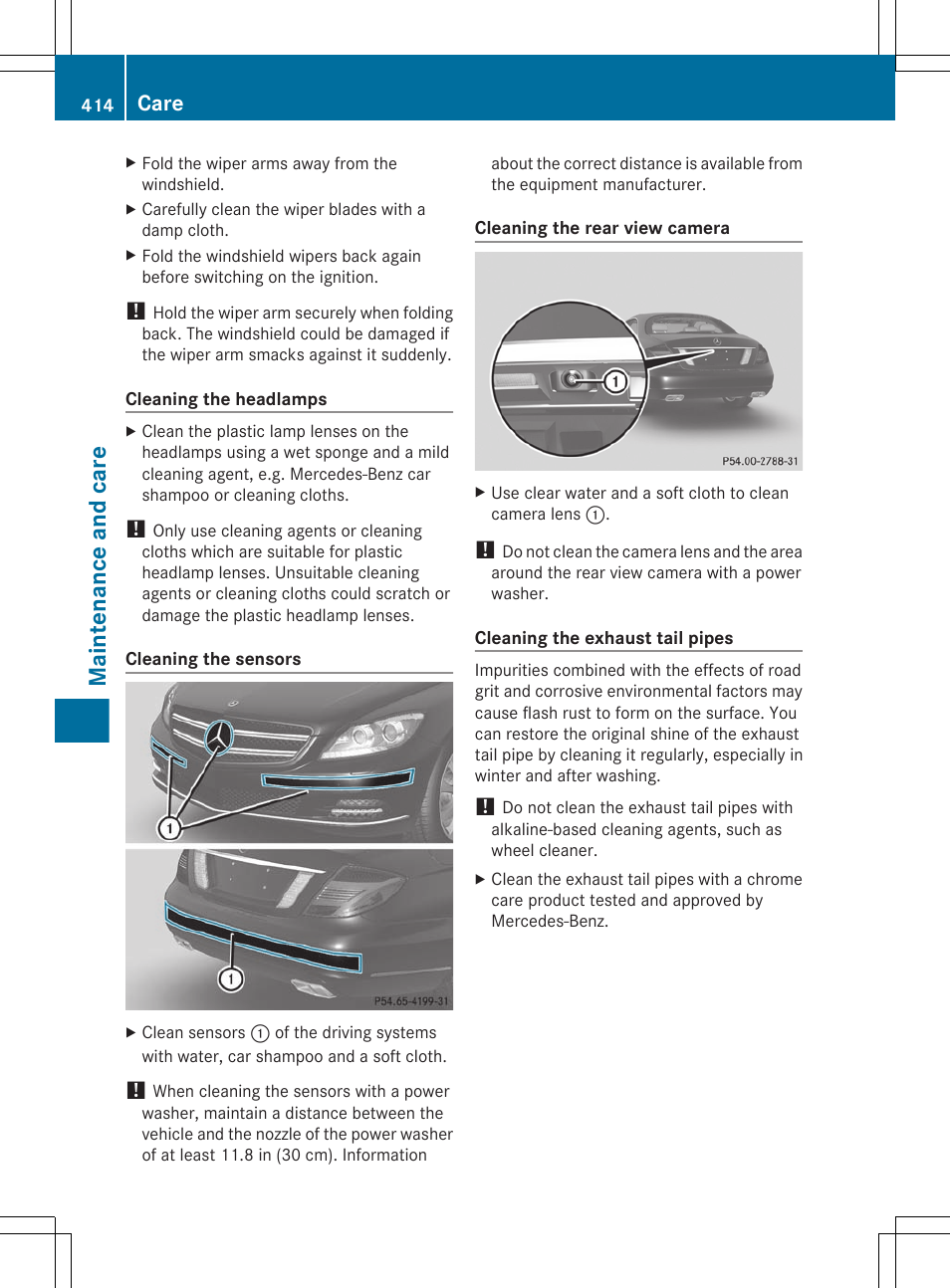 Clean the bumpers, Clean the sensors, Maintenance and care | Care | Mercedes-Benz CL-Class 2011 User Manual | Page 416 / 480