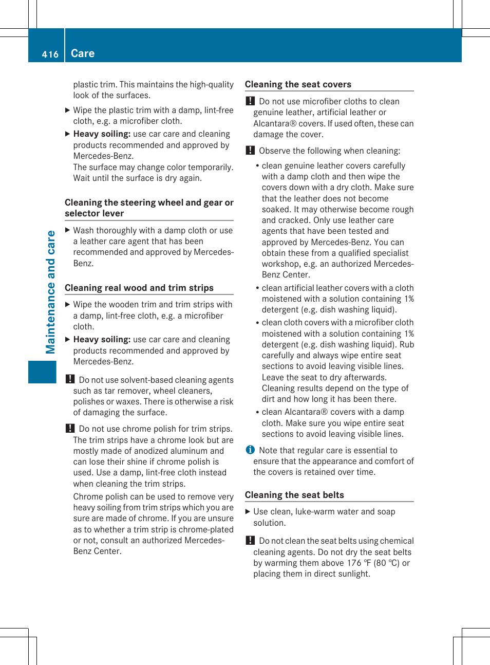 Maintenance and care, Care | Mercedes-Benz CL-Class 2011 User Manual | Page 418 / 480