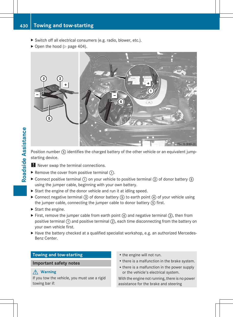 Towing and tow-starting, Important safety notes, Roadside assistance | Mercedes-Benz CL-Class 2011 User Manual | Page 432 / 480