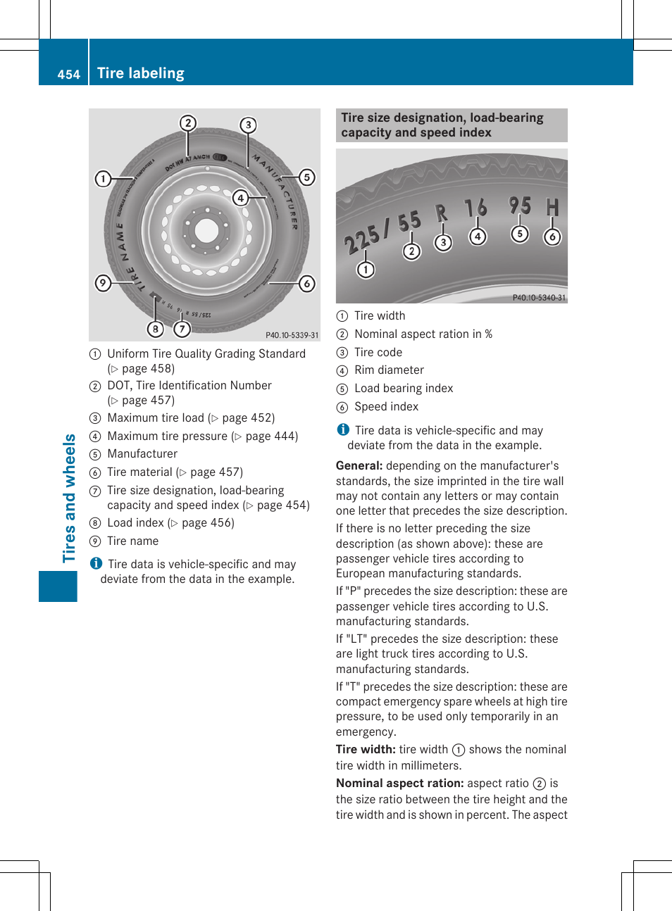 Tires and wheels, Tire labeling | Mercedes-Benz CL-Class 2011 User Manual | Page 456 / 480