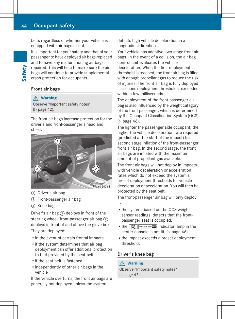 Safety, Occupant safety | Mercedes-Benz CL-Class 2011 User Manual | Page 46 / 480