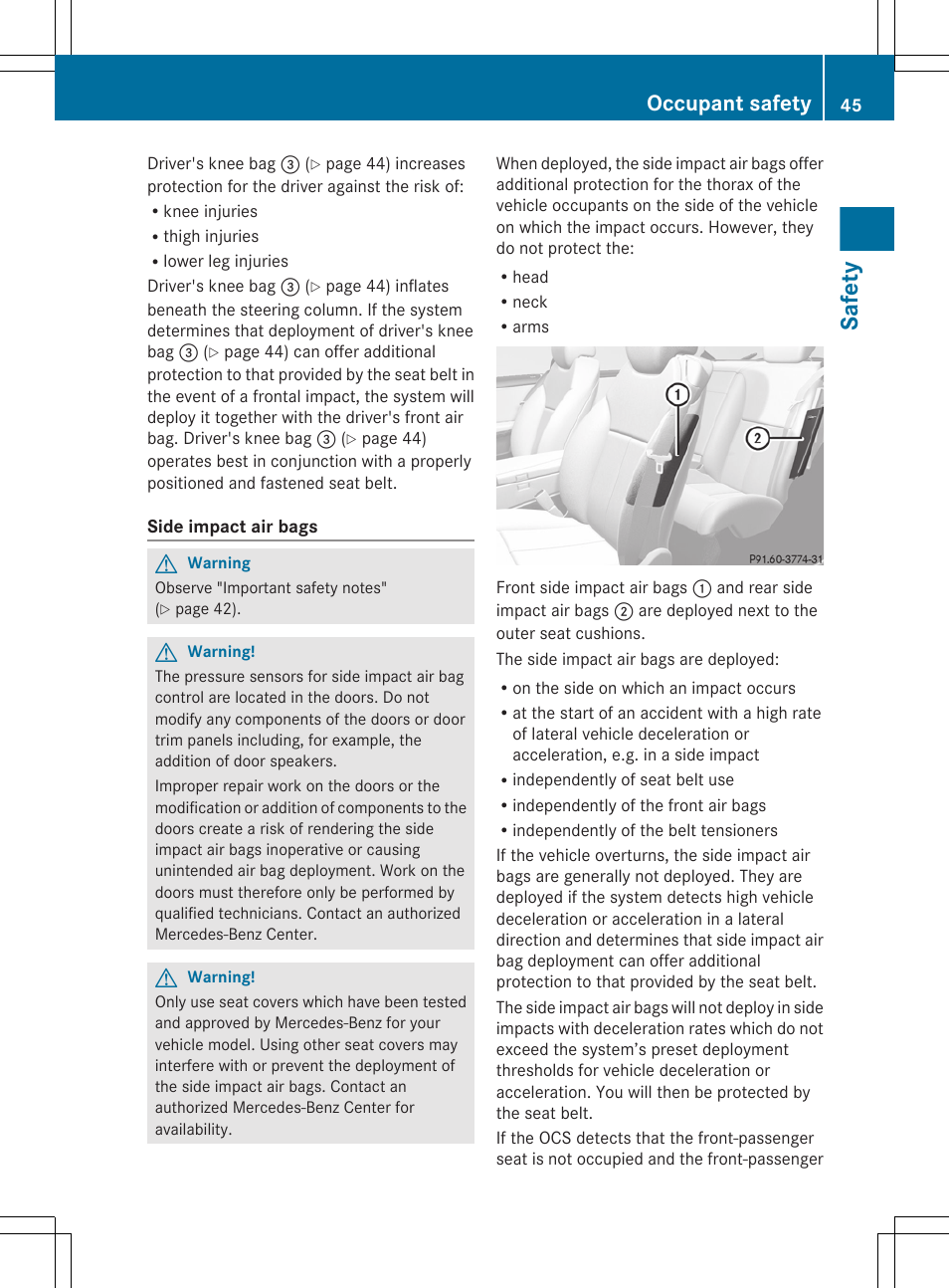 Safety, Occupant safety | Mercedes-Benz CL-Class 2011 User Manual | Page 47 / 480