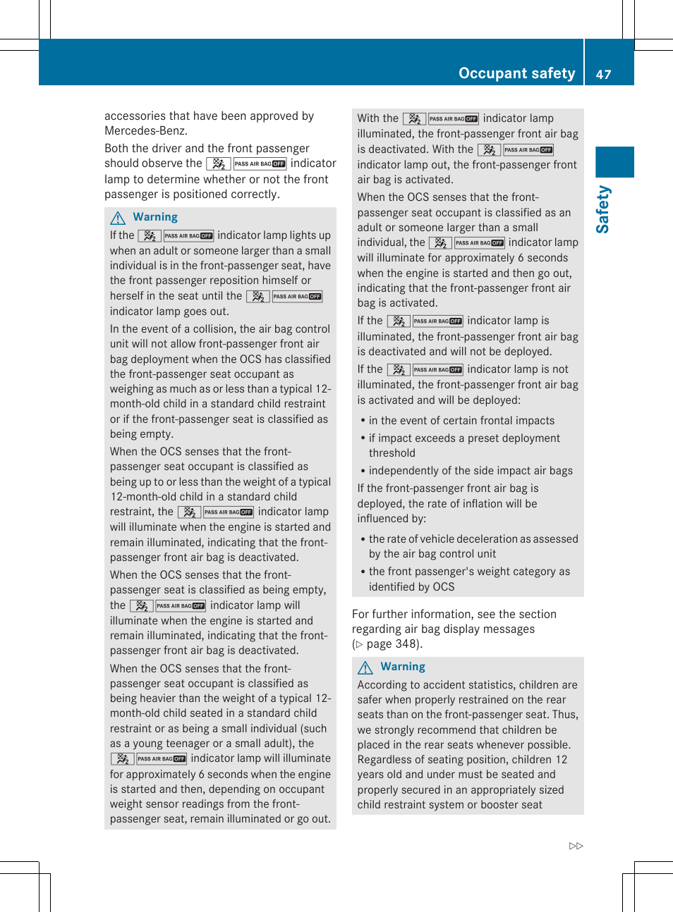 Safety, Occupant safety | Mercedes-Benz CL-Class 2011 User Manual | Page 49 / 480