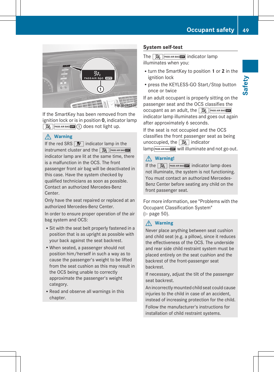 Safety, Occupant safety | Mercedes-Benz CL-Class 2011 User Manual | Page 51 / 480