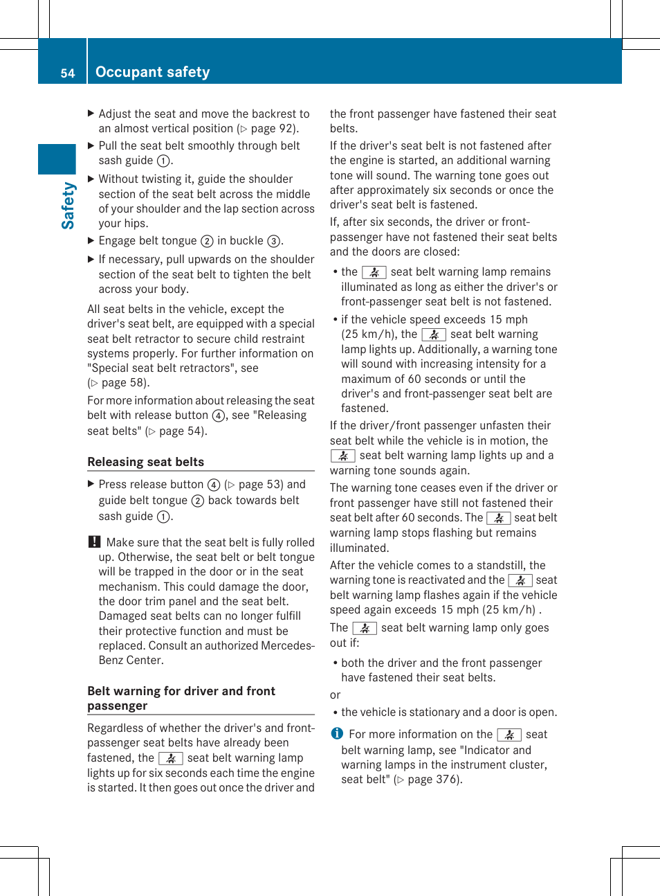 Safety, Occupant safety | Mercedes-Benz CL-Class 2011 User Manual | Page 56 / 480