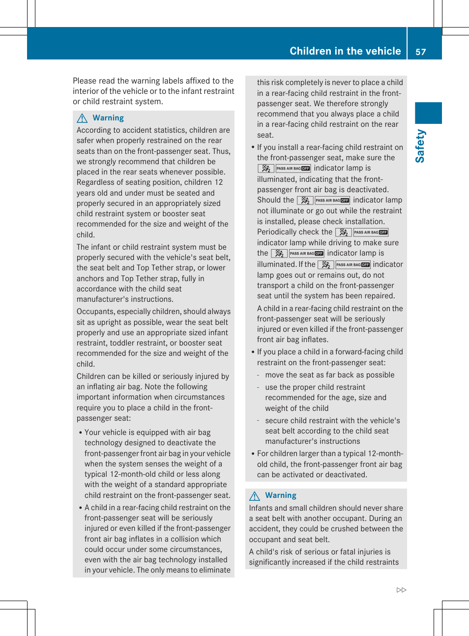 Safety, Children in the vehicle | Mercedes-Benz CL-Class 2011 User Manual | Page 59 / 480