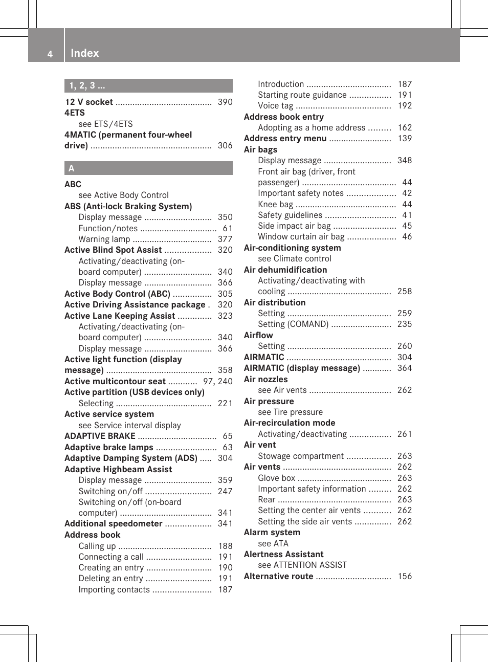 Index | Mercedes-Benz CL-Class 2011 User Manual | Page 6 / 480