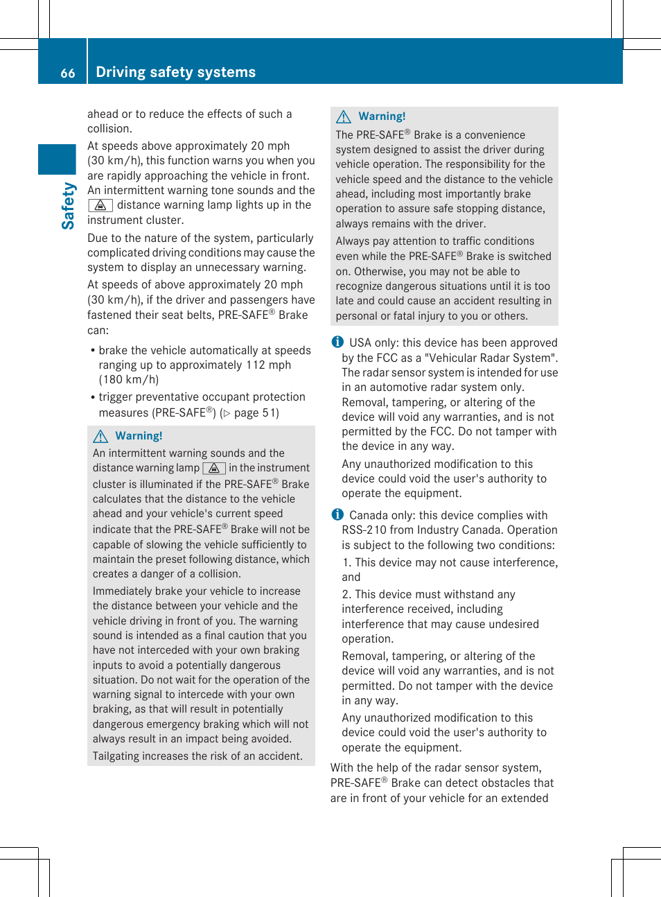 Safety, Driving safety systems | Mercedes-Benz CL-Class 2011 User Manual | Page 68 / 480