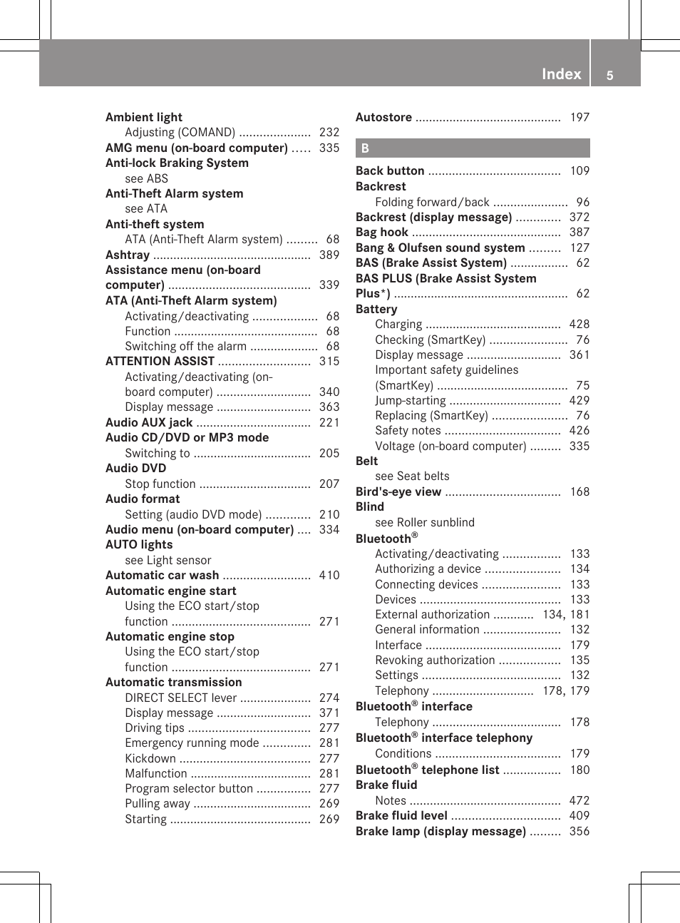 Index | Mercedes-Benz CL-Class 2011 User Manual | Page 7 / 480