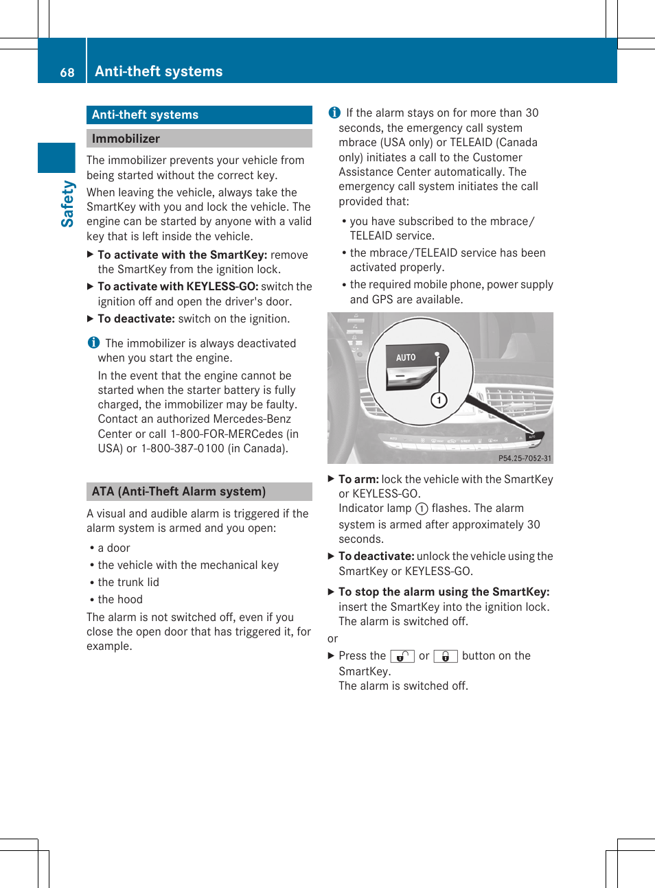 Anti-theft systems, Immobilizer, Ata (anti-theft alarm system) | Safety | Mercedes-Benz CL-Class 2011 User Manual | Page 70 / 480